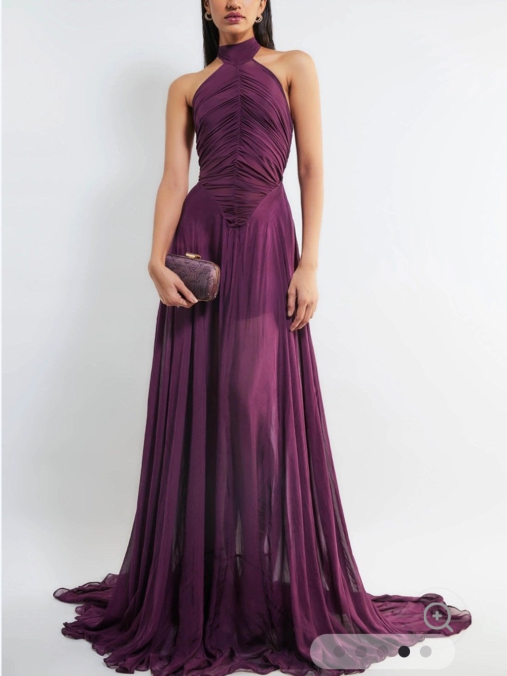 Elegant Halter Ruched Chiffon Gown - Plum